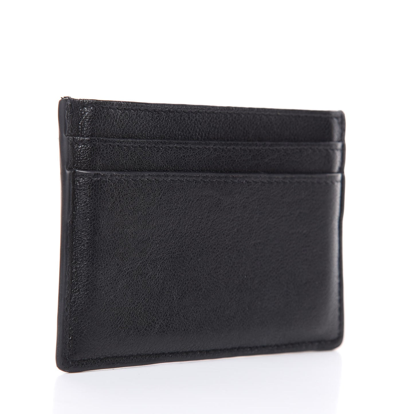 Calfskin Lip Embroidered Credit Card Case Black