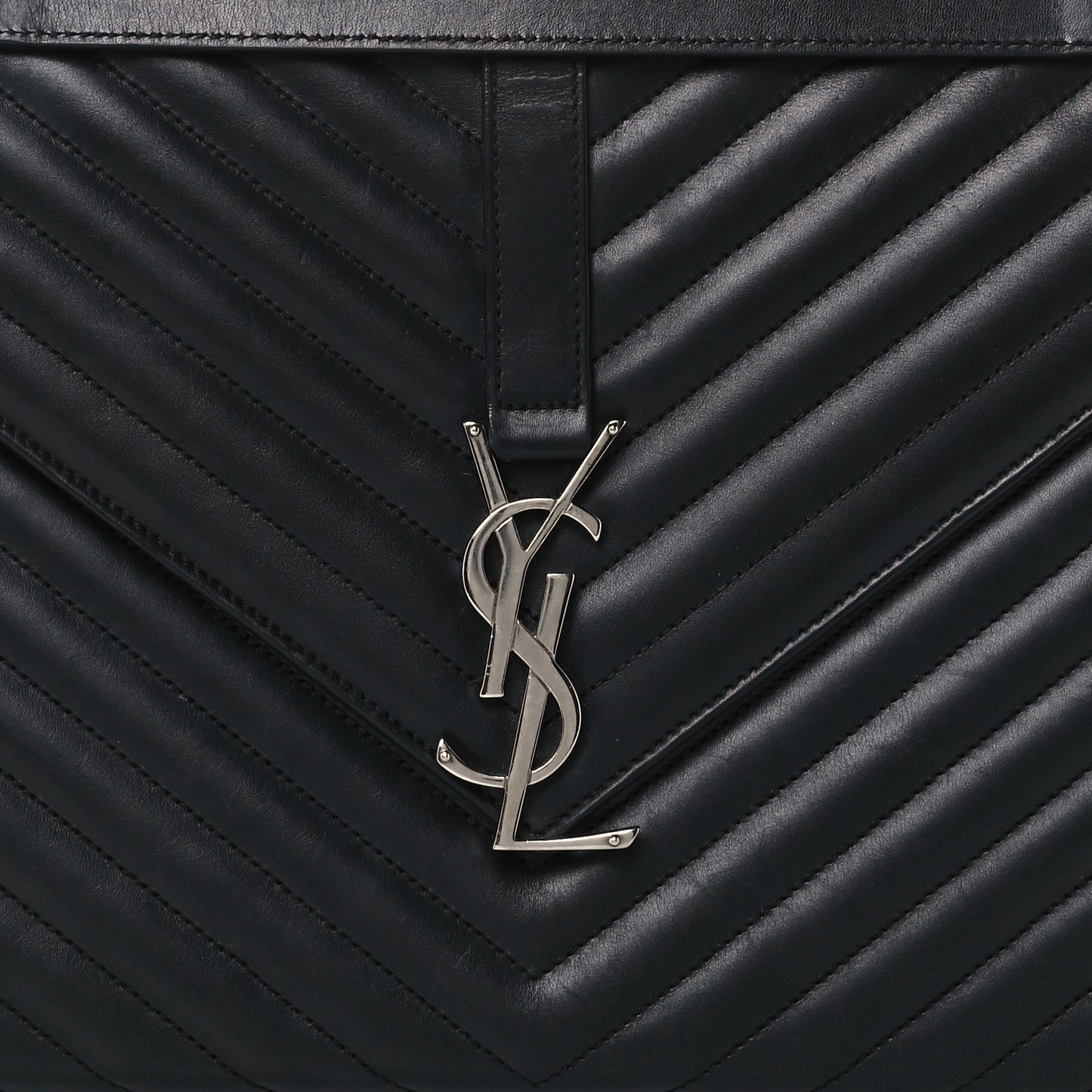 Smooth Calfskin Matelasse Chevron Large Monogram Satchel Black