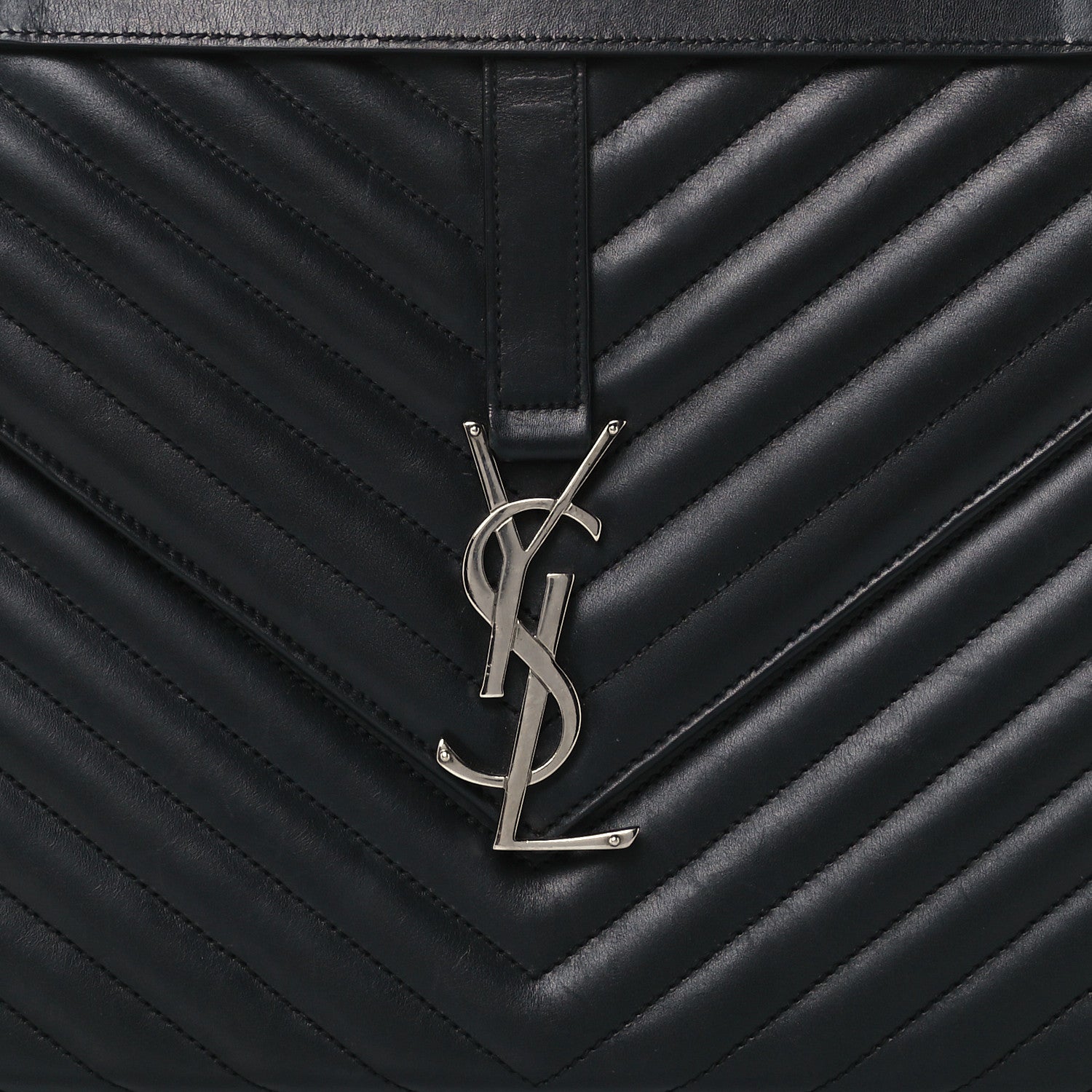 Saint Laurent Smooth Calfskin Matelasse Chevron Large Monogram Satchel Black 9 of 11