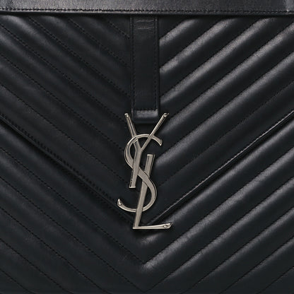Saint Laurent Smooth Calfskin Matelasse Chevron Large Monogram Satchel Black 9 of 11