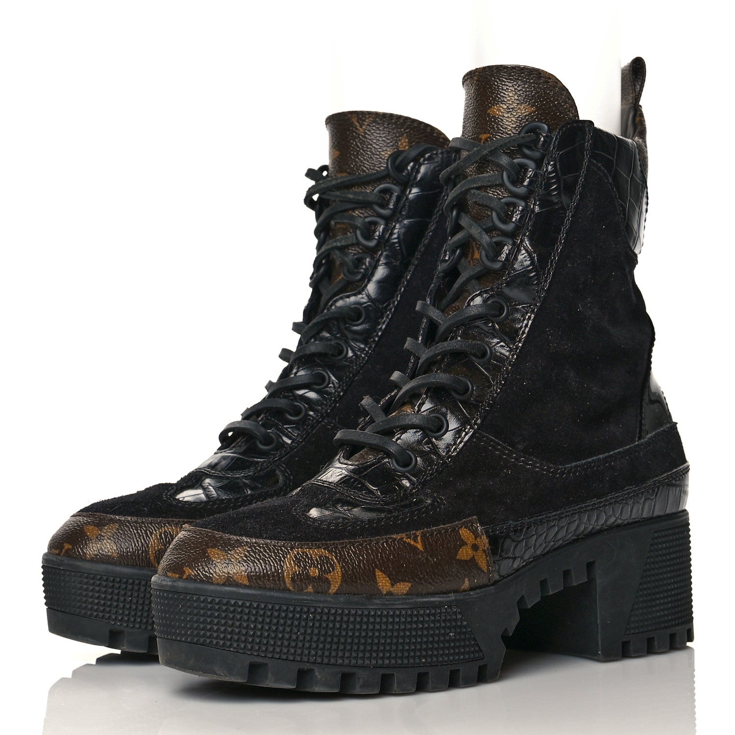 Louis Vuitton Suede Calfskin Monogram Laureate Platform Desert Boots 36 Black 3 of 8