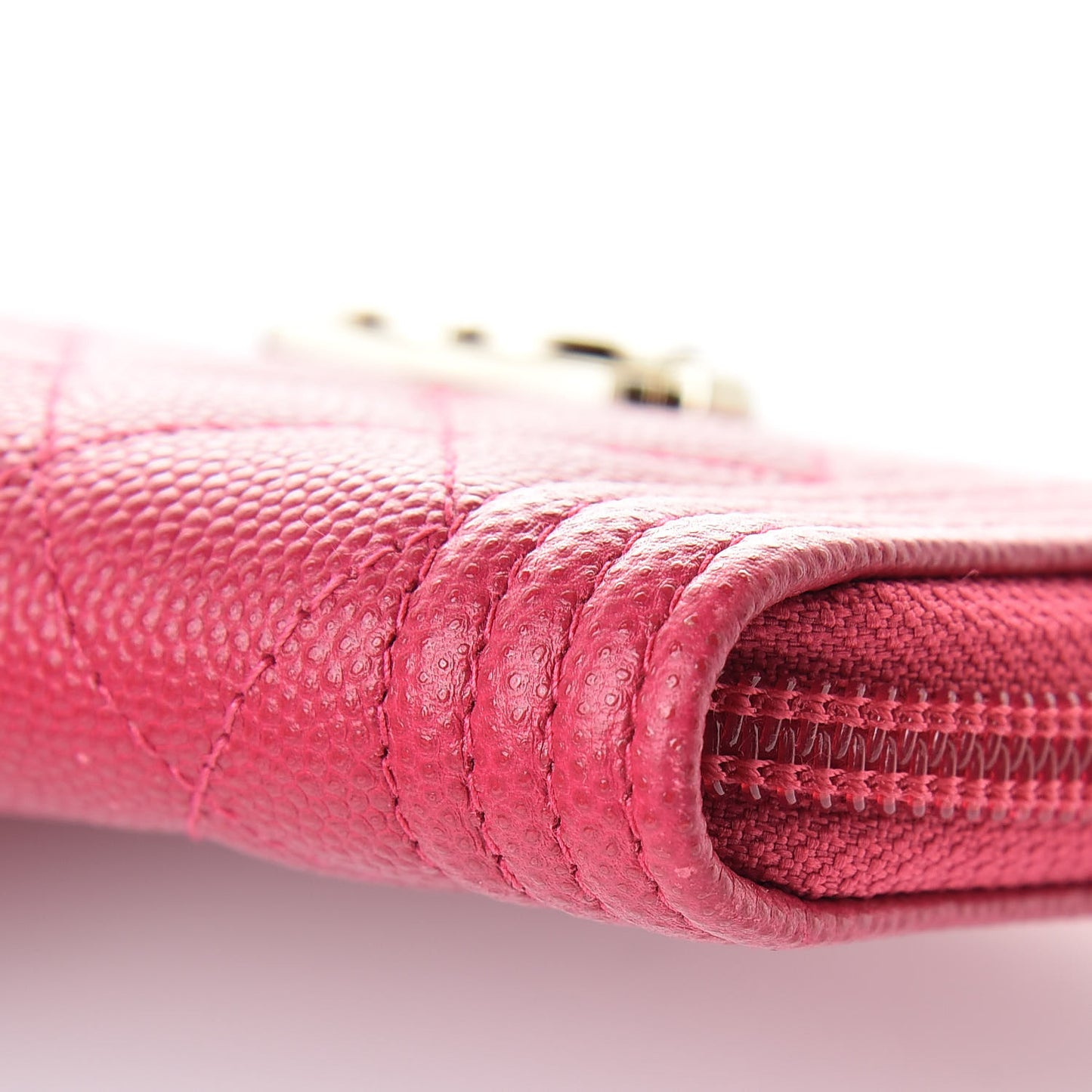 Caviar Quilted Boy Zip Around Coin Purse Wallet Fuchsia