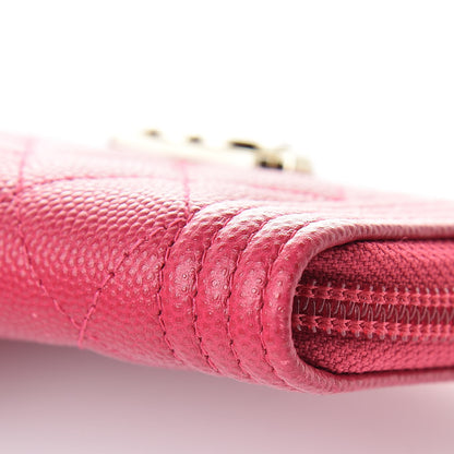 Chanel Caviar Quilted Boy Zip Around Coin Purse Wallet Fuchsia 9 of 11