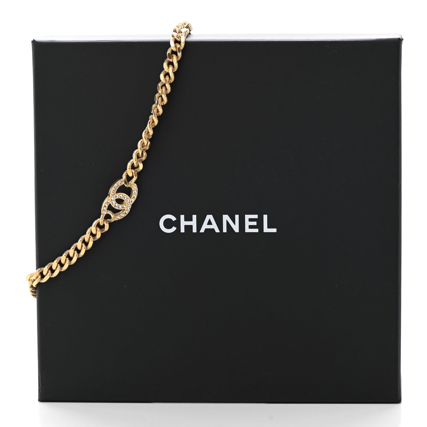 Crystal Chain Link CC Choker Necklace Gold