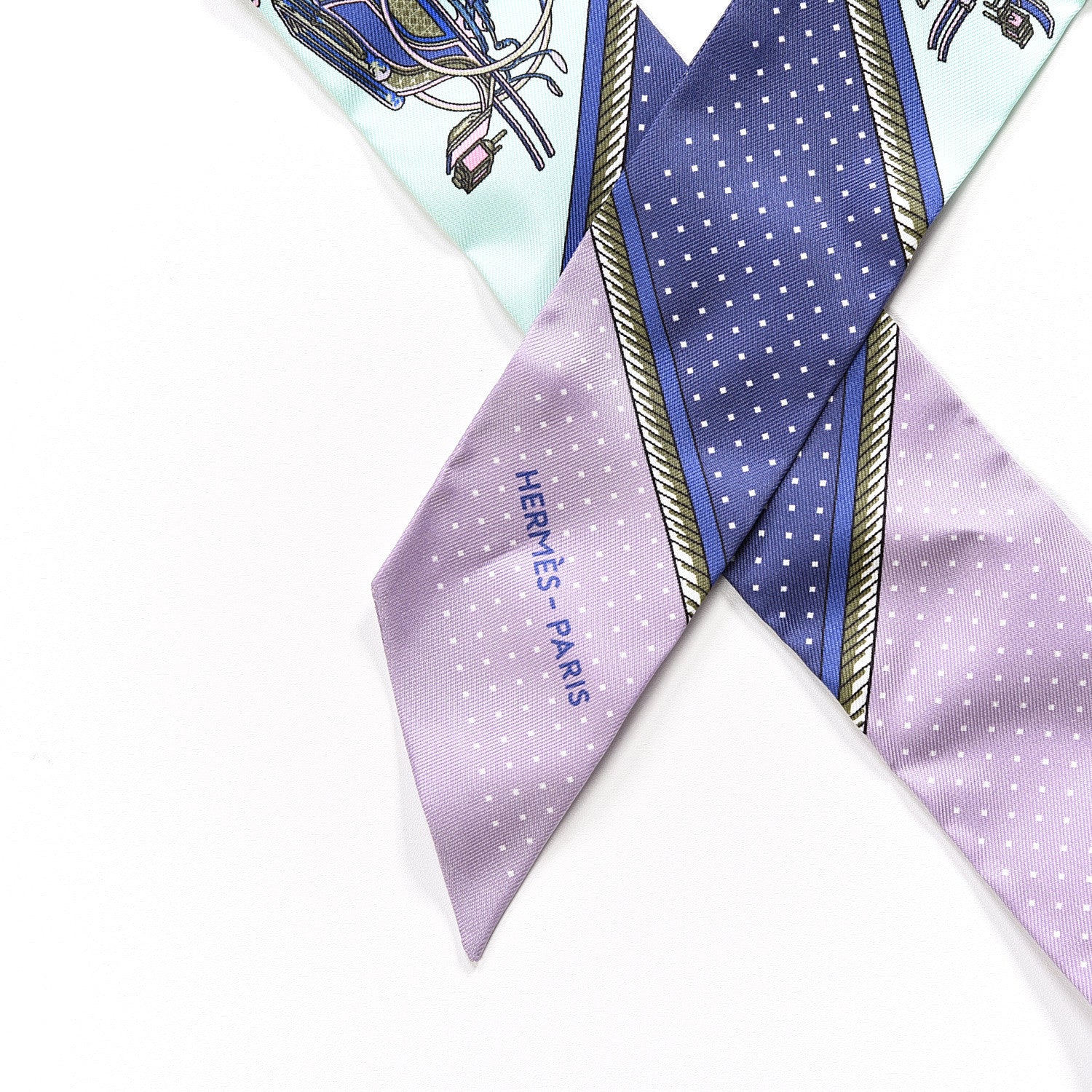 Hermes Silk Les Voitures A Transformation Twilly Vert D'Eau Parme Encre 2 of 3