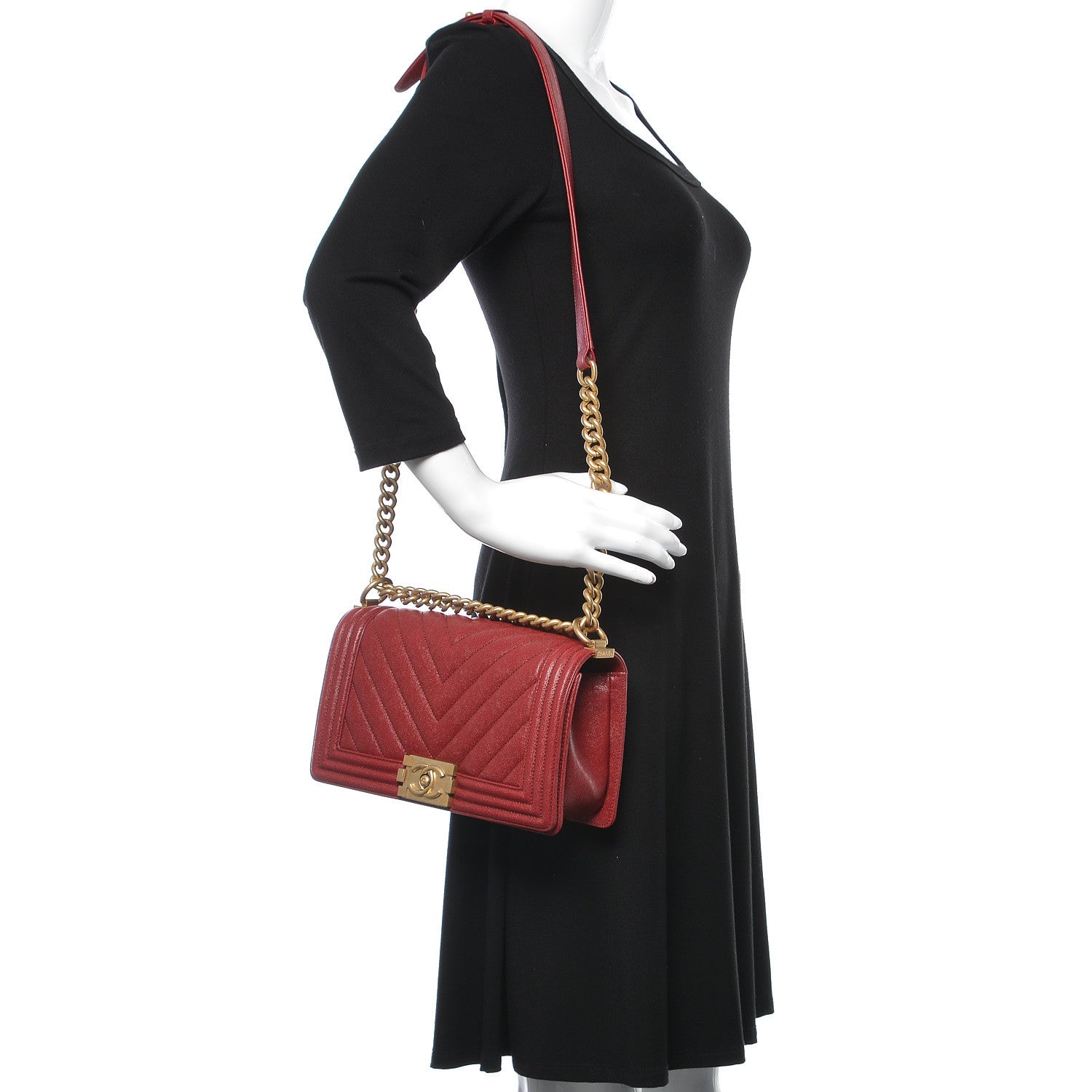 Chanel Caviar Chevron Quilted Medium Boy Flap Red 2 of 12