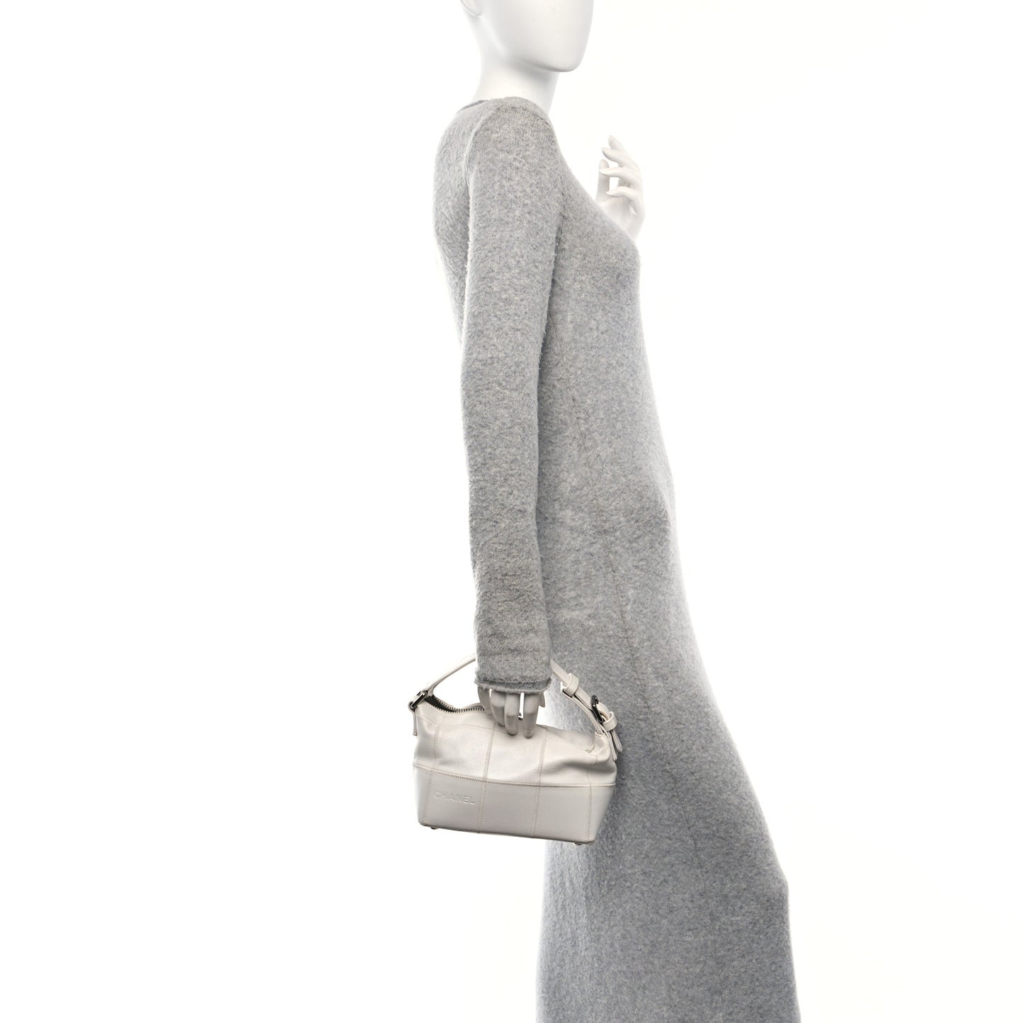 Caviar Square Stitched Bag White