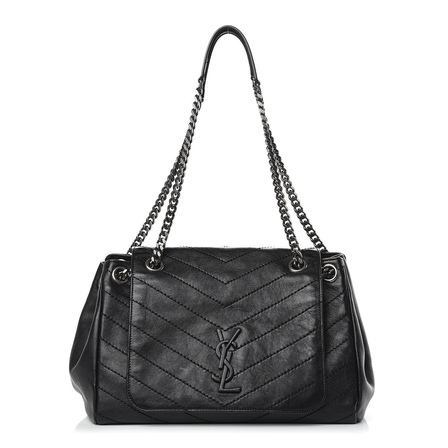 Pebbled Lambskin Chevron Monogram Large Nolita Black