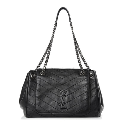 Saint Laurent Pebbled Lambskin Chevron Monogram Large Nolita Black 1 of 9