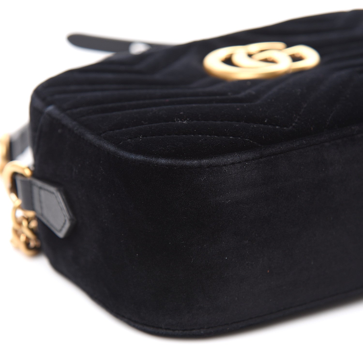Gucci Velvet Matelasse Small GG Marmont Chain Shoulder Bag Black 9 of 12