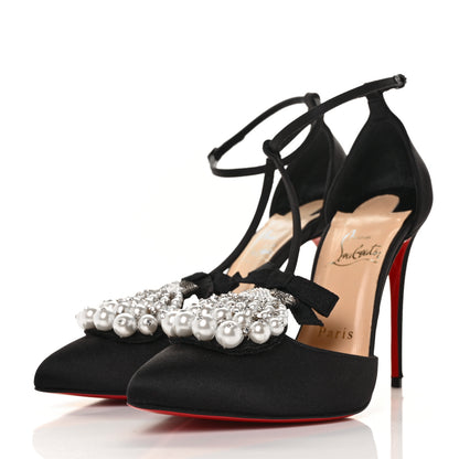Christian Louboutin Satin Crystal Embellished Goyetta 100 Pumps 37 Black 3 of 8