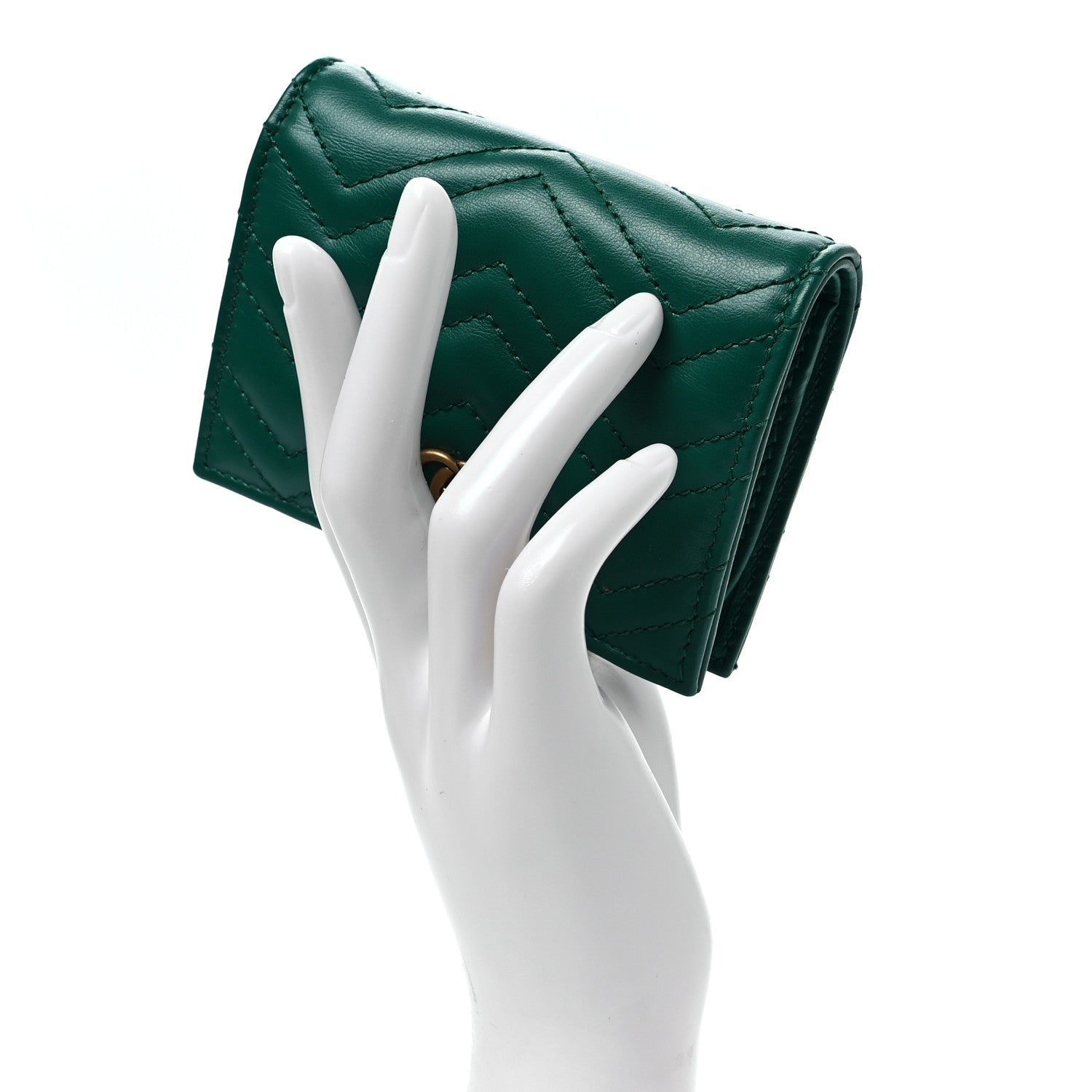 Gucci Calfskin Matelasse GG Marmont Card Case Wallet Emerald 2 of 7