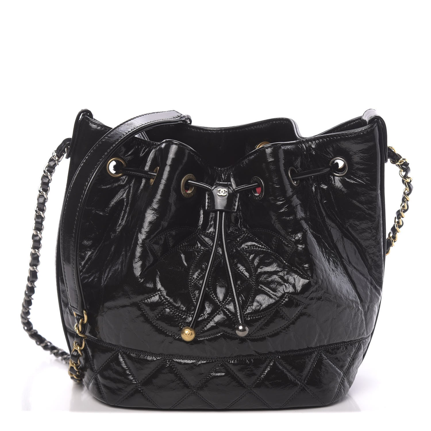 Chanel Shiny Aged Calfskin CC Chain Drawstring Bag Black 1 of 11