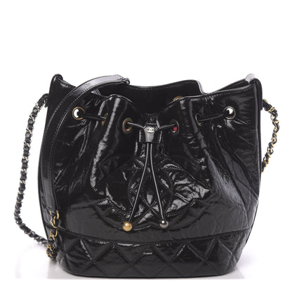 Chanel Shiny Aged Calfskin CC Chain Drawstring Bag Black 1 of 11
