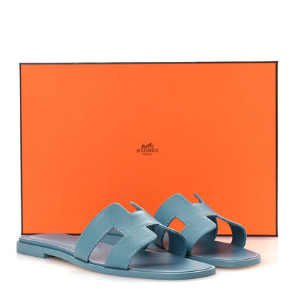 Hermes Epsom Oran Sandals 38 New Blue Jean 11 of 11
