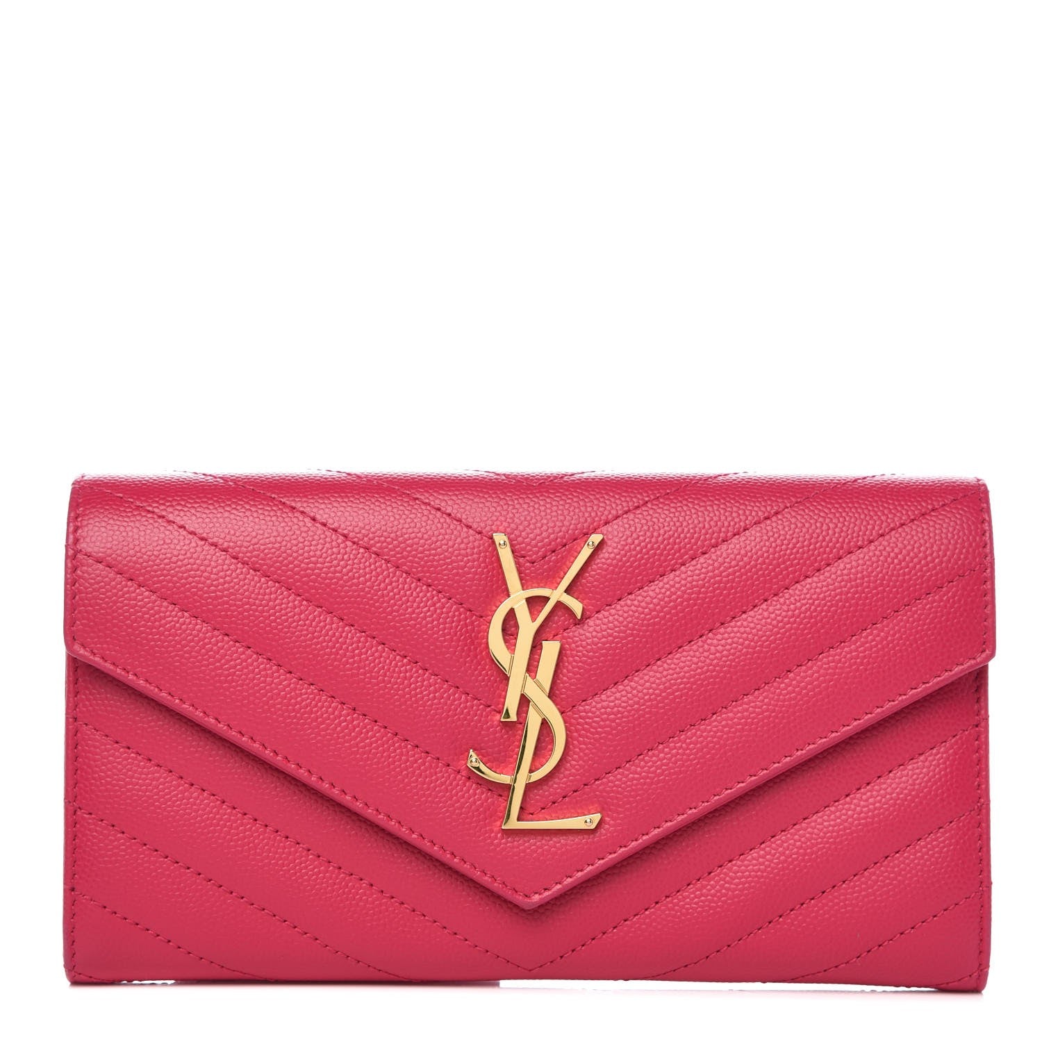 Saint Laurent Grain De Poudre Matelasse Chevron Monogram Wallet Bubblegum 1 of 7