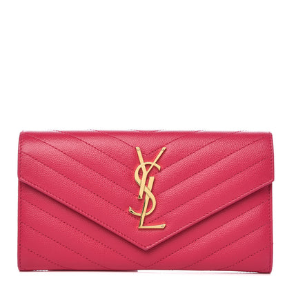 Saint Laurent Grain De Poudre Matelasse Chevron Monogram Wallet Bubblegum 1 of 7