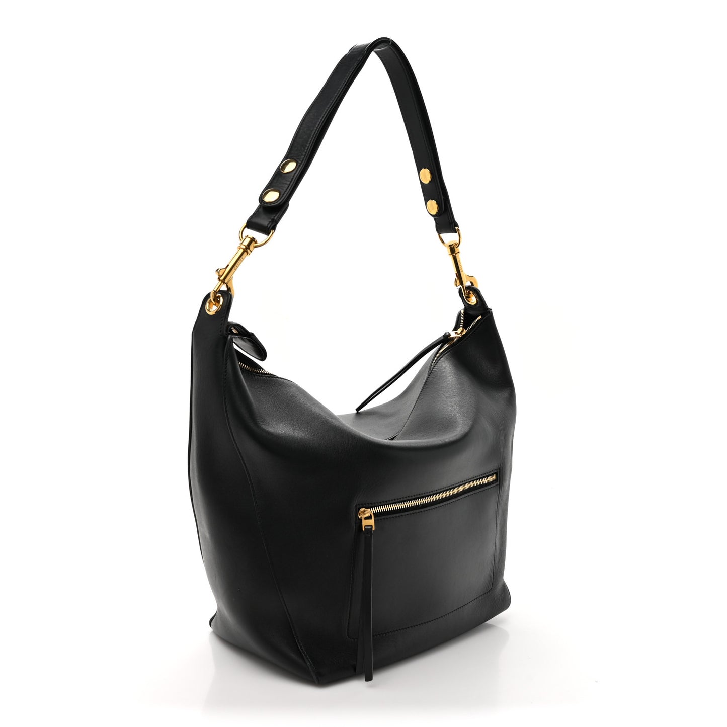 Natural Calfskin Medium Zipped Hobo Black