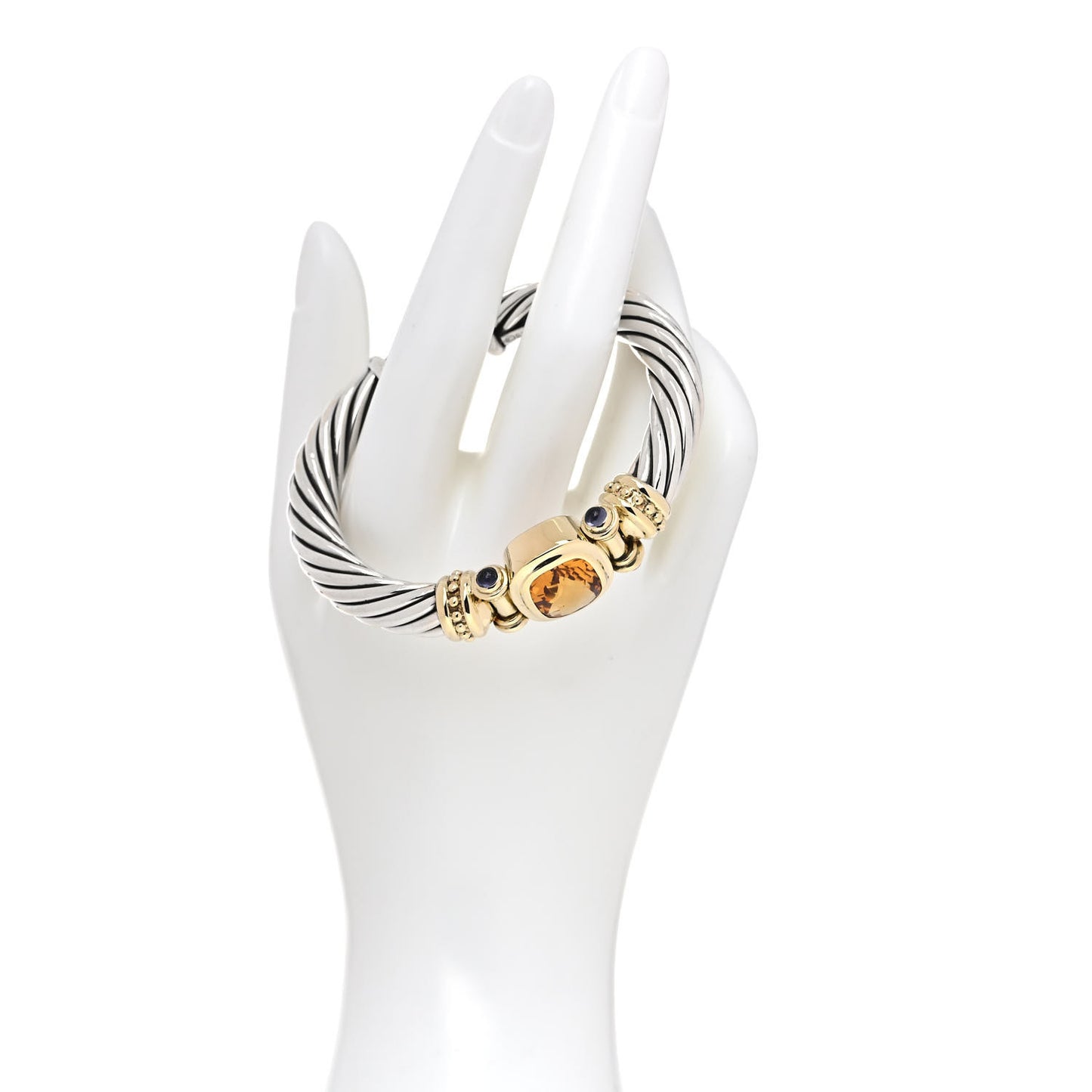 Sterling Silver 14K Yellow Gold Citrine Iolite Cable Bracelet