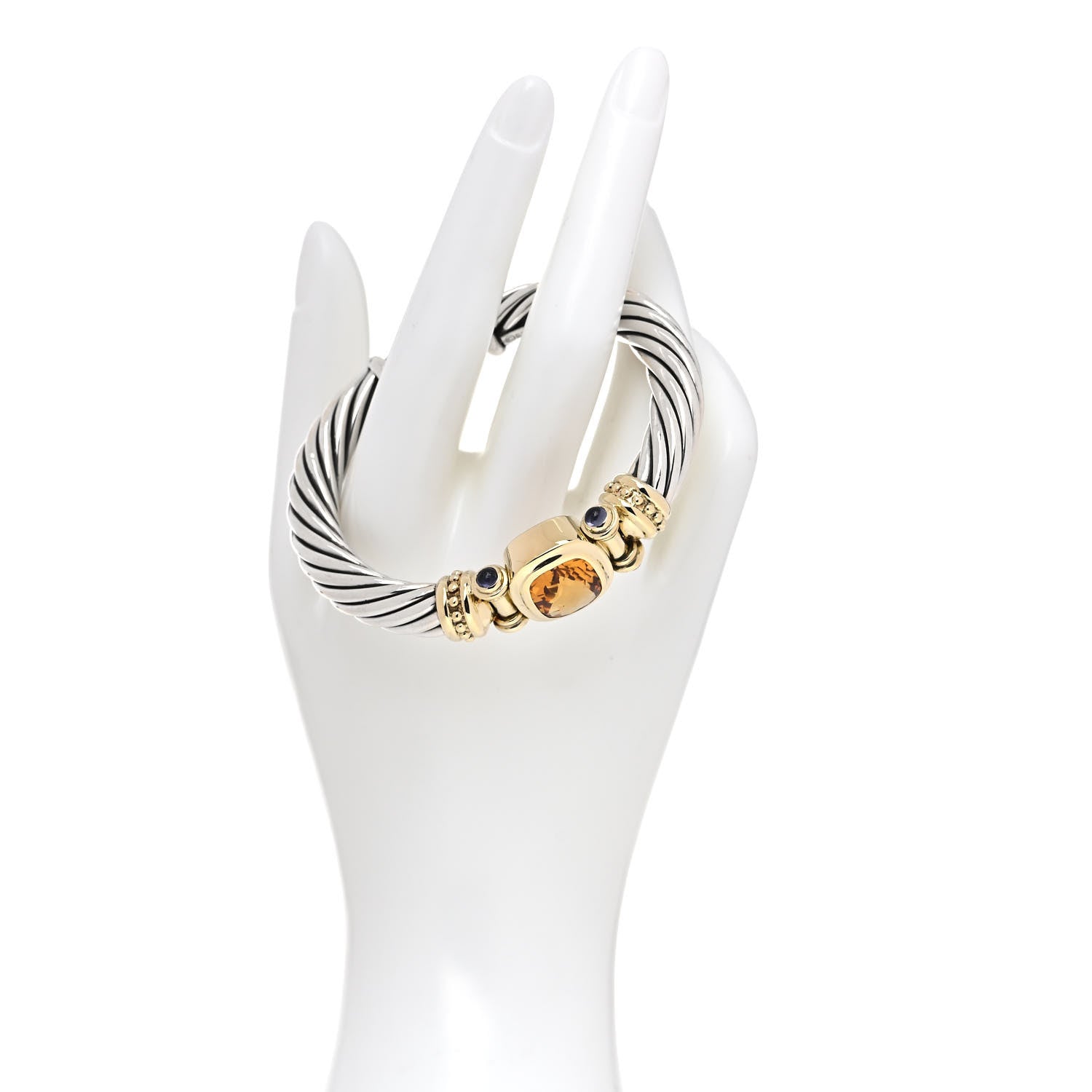 David Yurman Sterling Silver 14K Yellow Gold Citrine Iolite Cable Bracelet 2 of 5