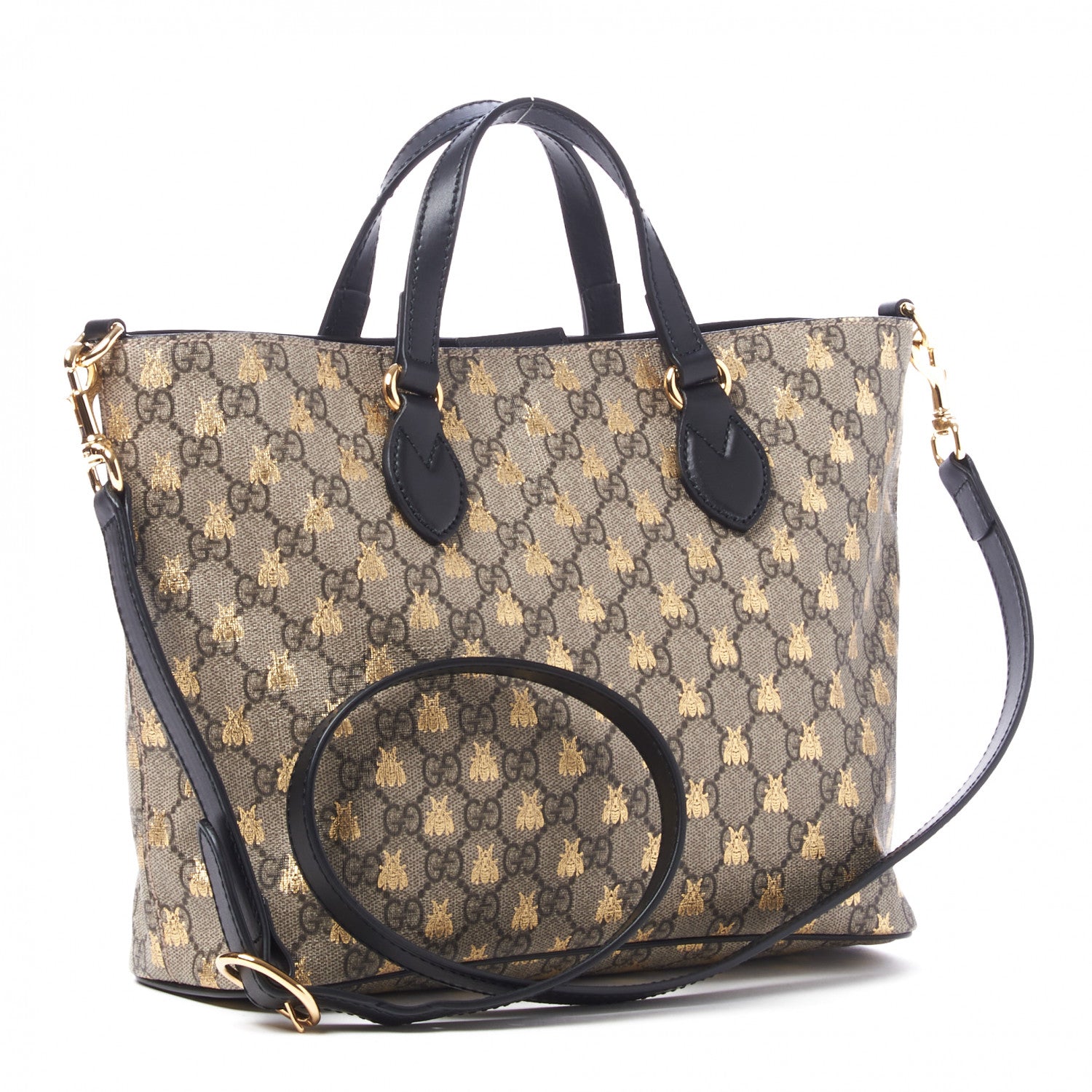 Gucci Soft GG Supreme Monogram Bees Small Crossbody Tote Beige Oro Black 2 of 8