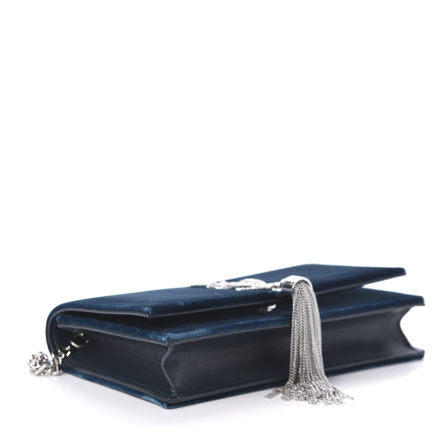 Velvet Crystal Monogram Kate Tassel Chain Wallet Blue