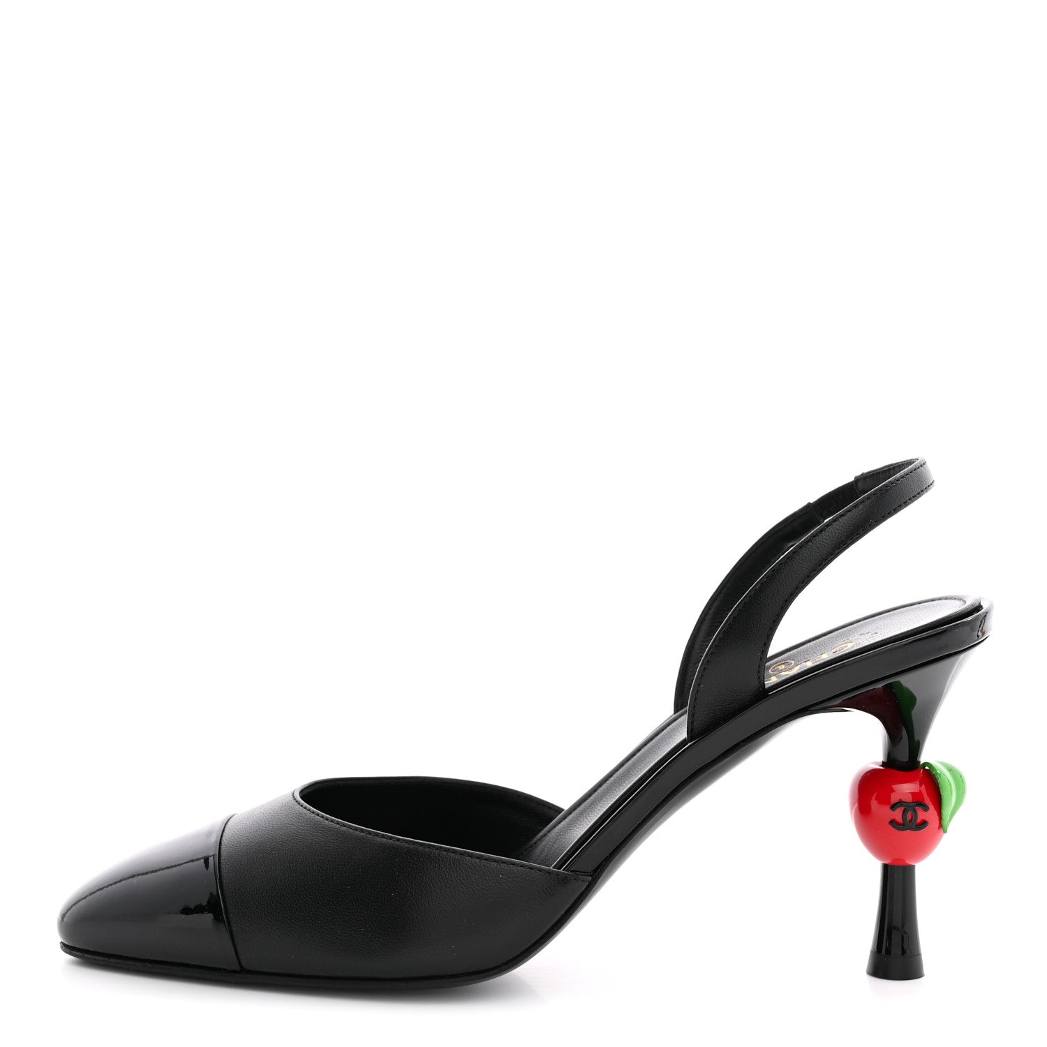 Chanel Lambskin Patent Cap Toe CC Apple Slingback Pumps 39 Black 1 of 10