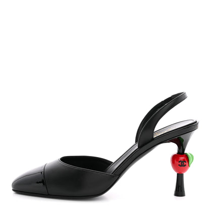 Chanel Lambskin Patent Cap Toe CC Apple Slingback Pumps 39 Black 1 of 10
