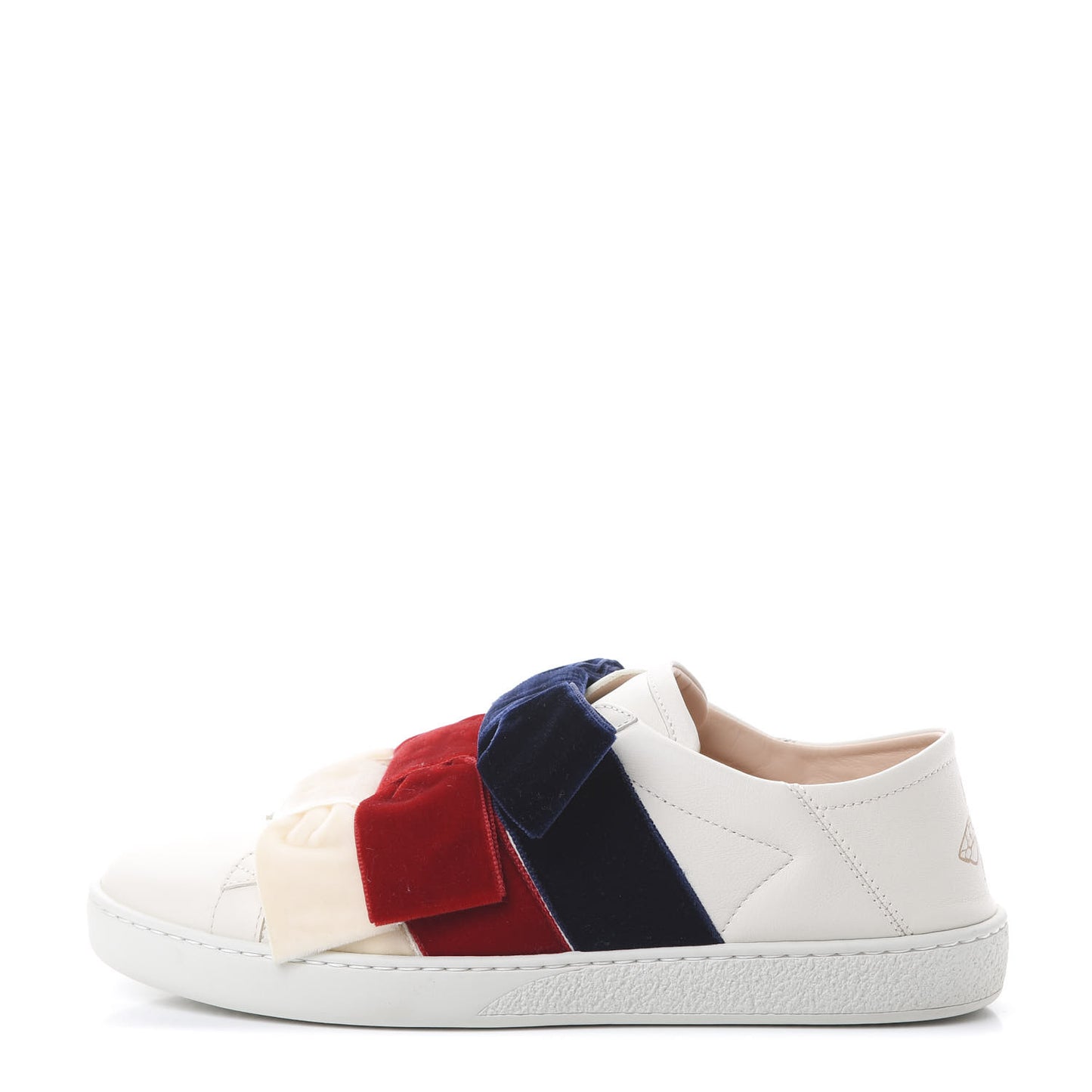 Calfskin Velvet Womens Bow Ace Sneakers 38 White