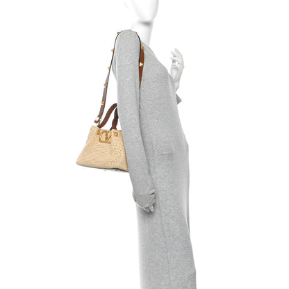 Valentino Garavani Raffia Grained Calfskin Small Rockstud Vlogo Tote Naturale 2 of 10