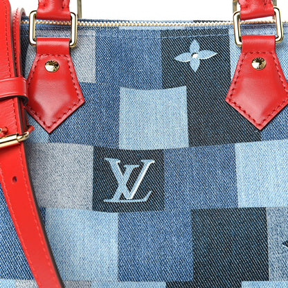 Louis Vuitton Denim Damier Monogram Patchwork Speedy Bandouliere 30 Blue Rouge 11 of 12