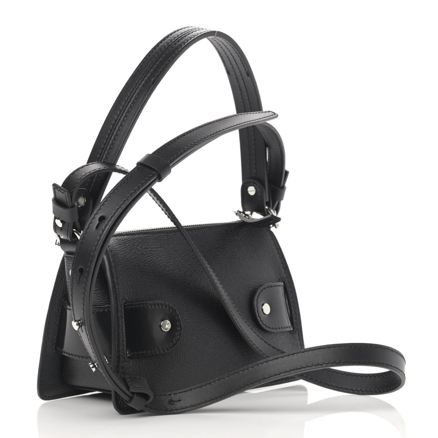 Embossed Grained Calfskin Buckle Box Bag Black