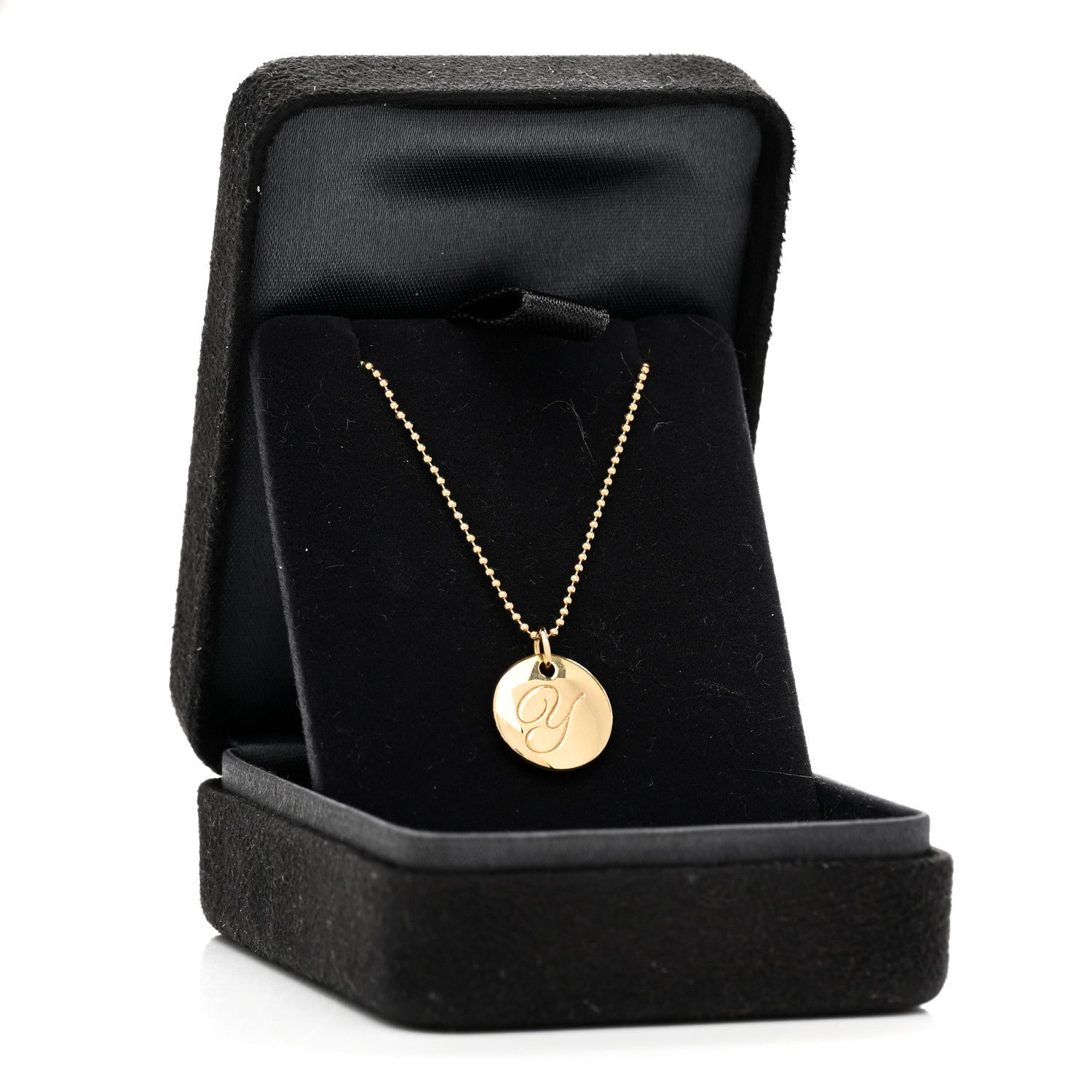 Tiffany 18K Yellow Gold Notes Letter Y Disc Charm Pendant Necklace 5 of 5