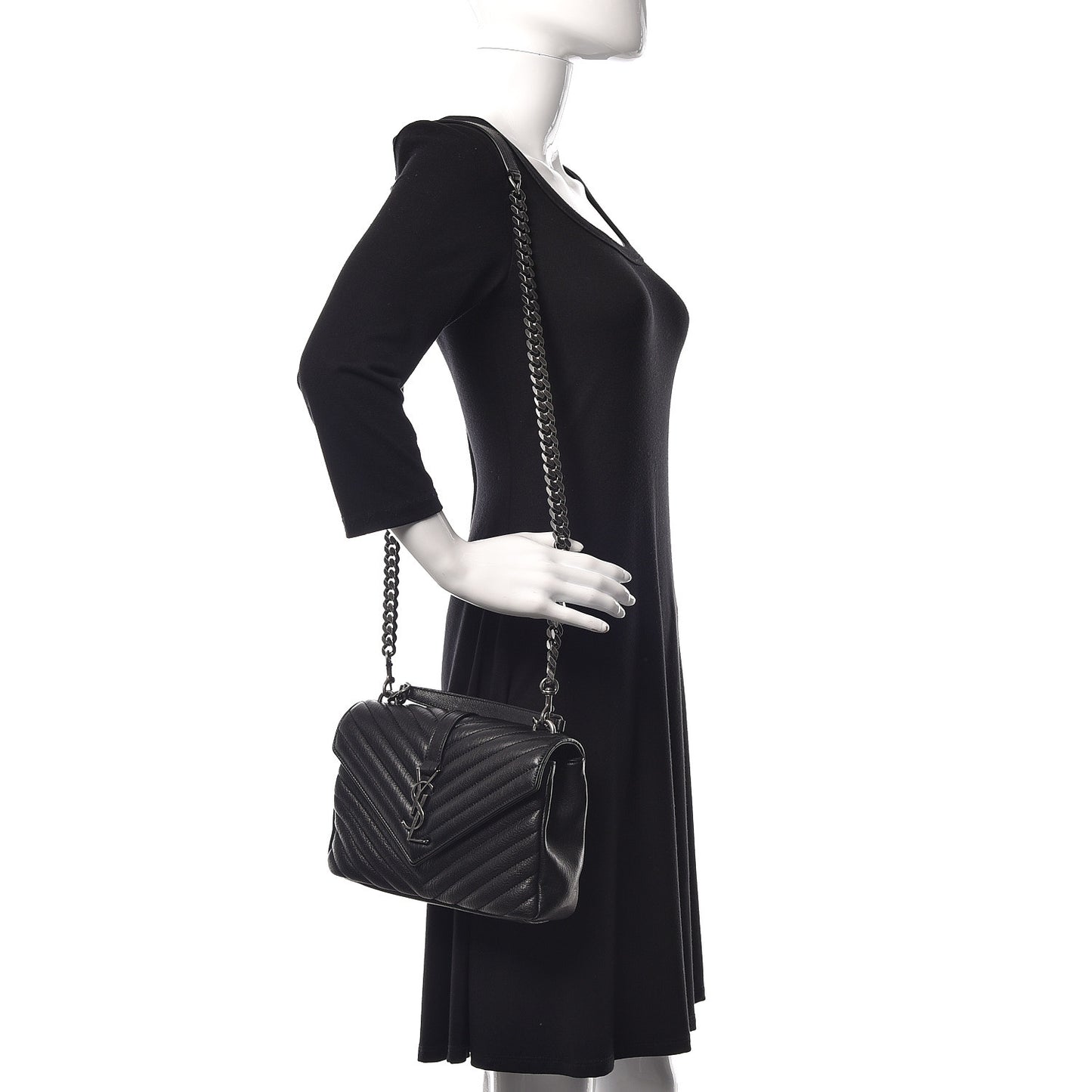 Sheepskin Matelasse Chevron Monogram Medium College Bag Black