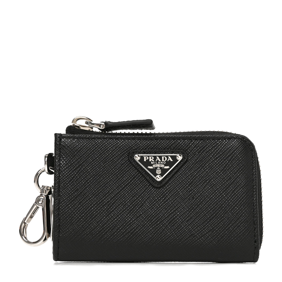 Prada Saffiano Metal Triangle Mini Travel Pouch With Keychain Black 1 of 7