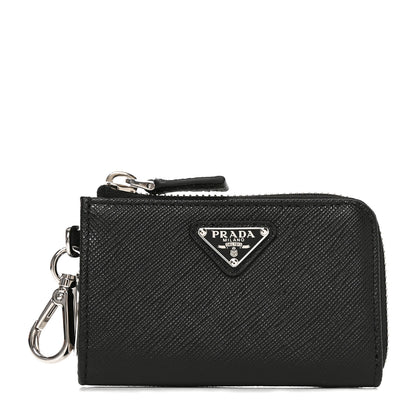 Prada Saffiano Metal Triangle Mini Travel Pouch With Keychain Black 1 of 7