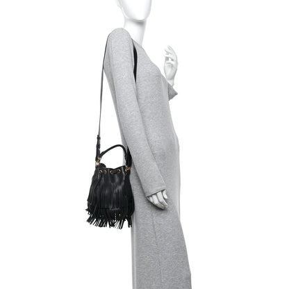 Saint Laurent Calfskin Small Emmanuelle Fringe Bucket Bag Black 2 of 12