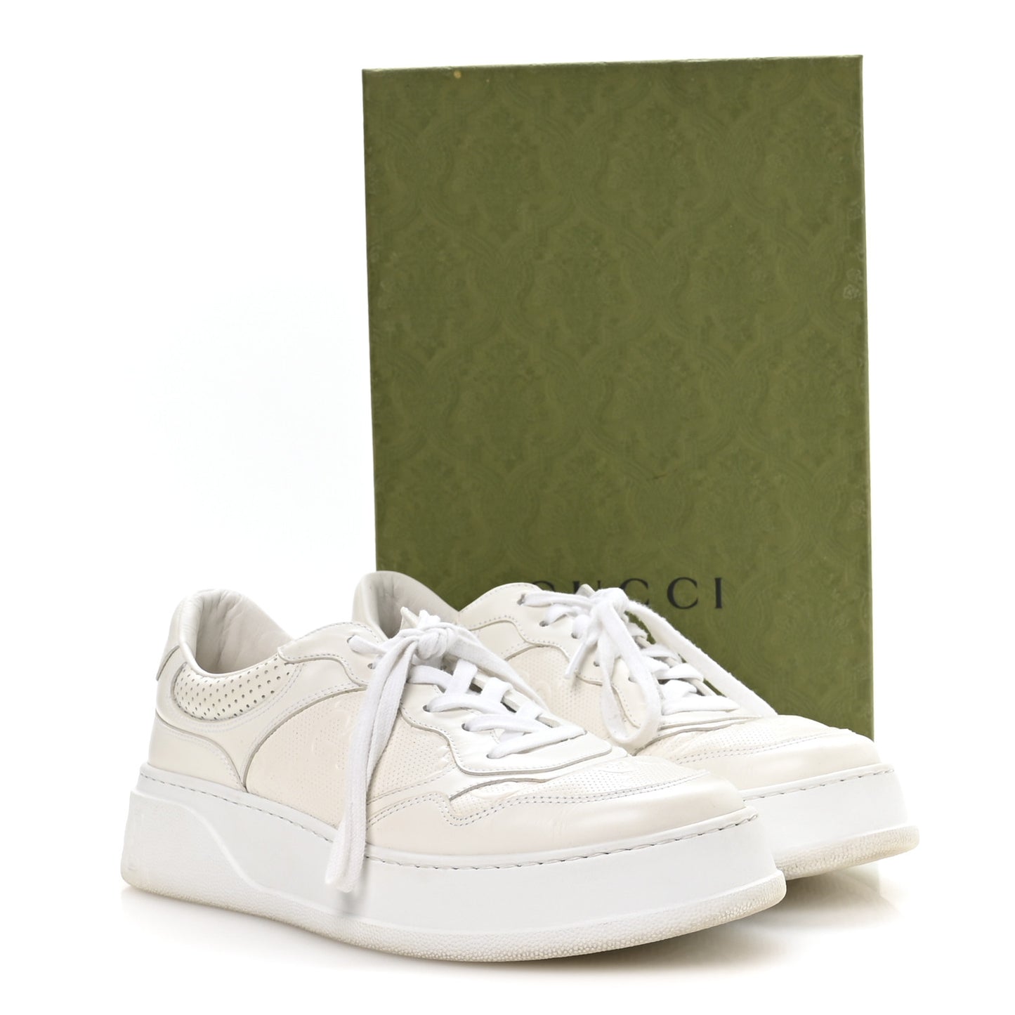 Calfskin GG Tennis Embossed Perforated Mens Interlocking G 55mm Sneakers 9.5 Great White