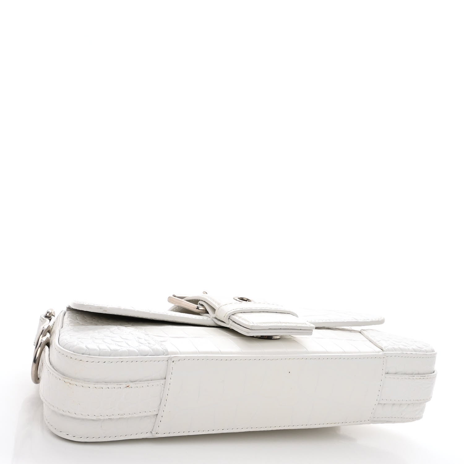 Balenciaga Calfskin Crocodile Embossed Small Lindsay Shoulder Bag Optic White 4 of 9