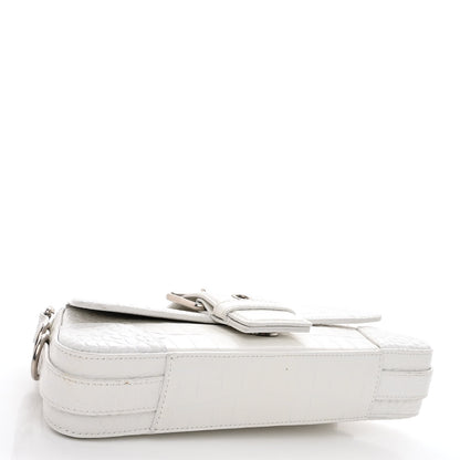 Balenciaga Calfskin Crocodile Embossed Small Lindsay Shoulder Bag Optic White 4 of 9