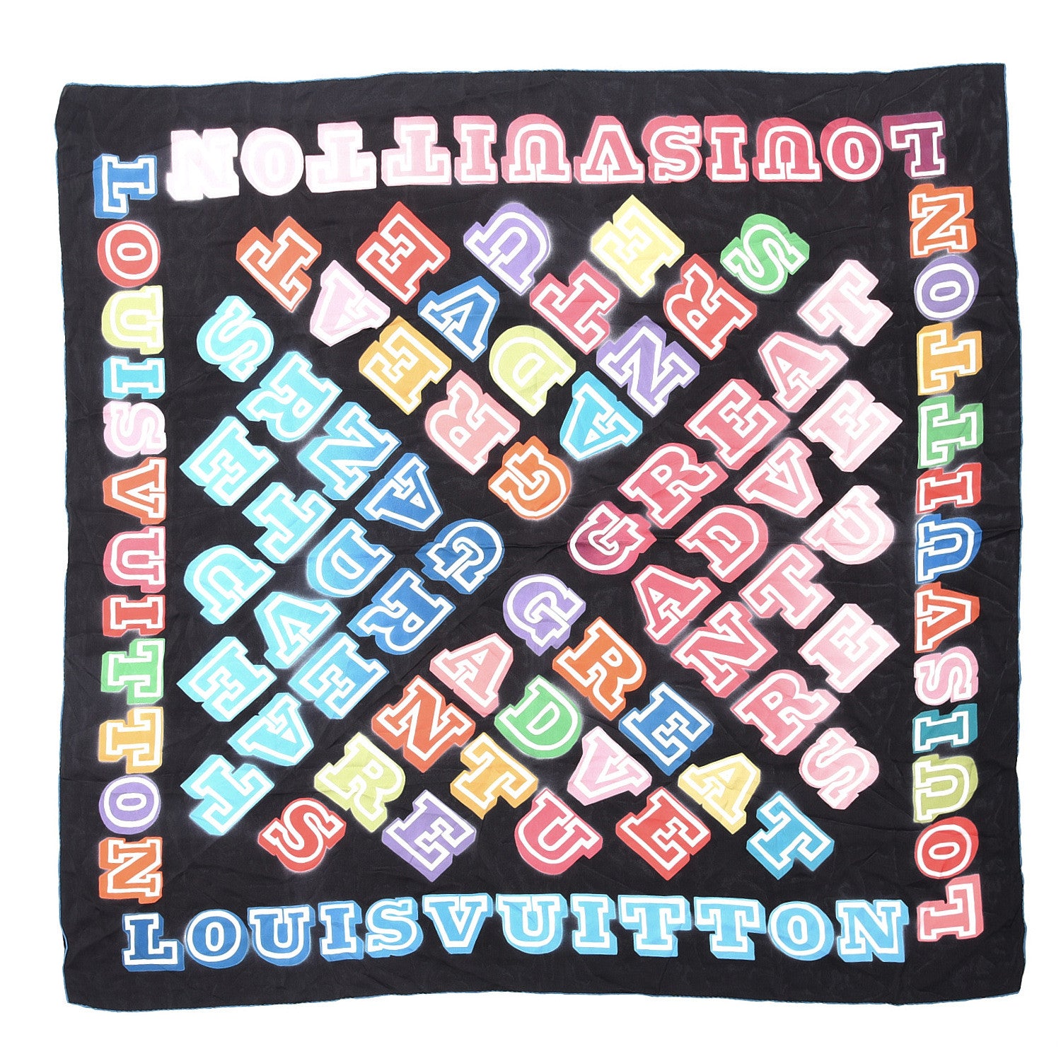 Louis Vuitton Silk Neon Great Adventures Giant Square Scarf Black 1 of 3