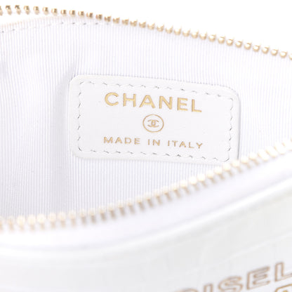 Chanel Calfskin Crocodile Embossed Cocodile Cosmetic Case White Gold 5 of 9