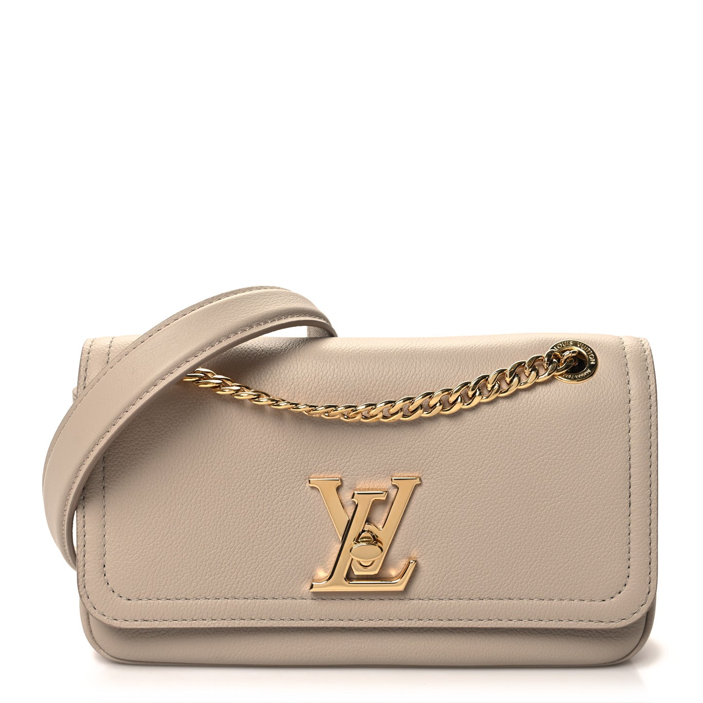 Grained Calfskin Lockme Chain East West Greige