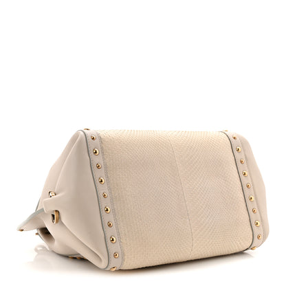 Salvatore Ferragamo Snakeskin Studded Medium Sofia Satchel Beige White 4 of 9