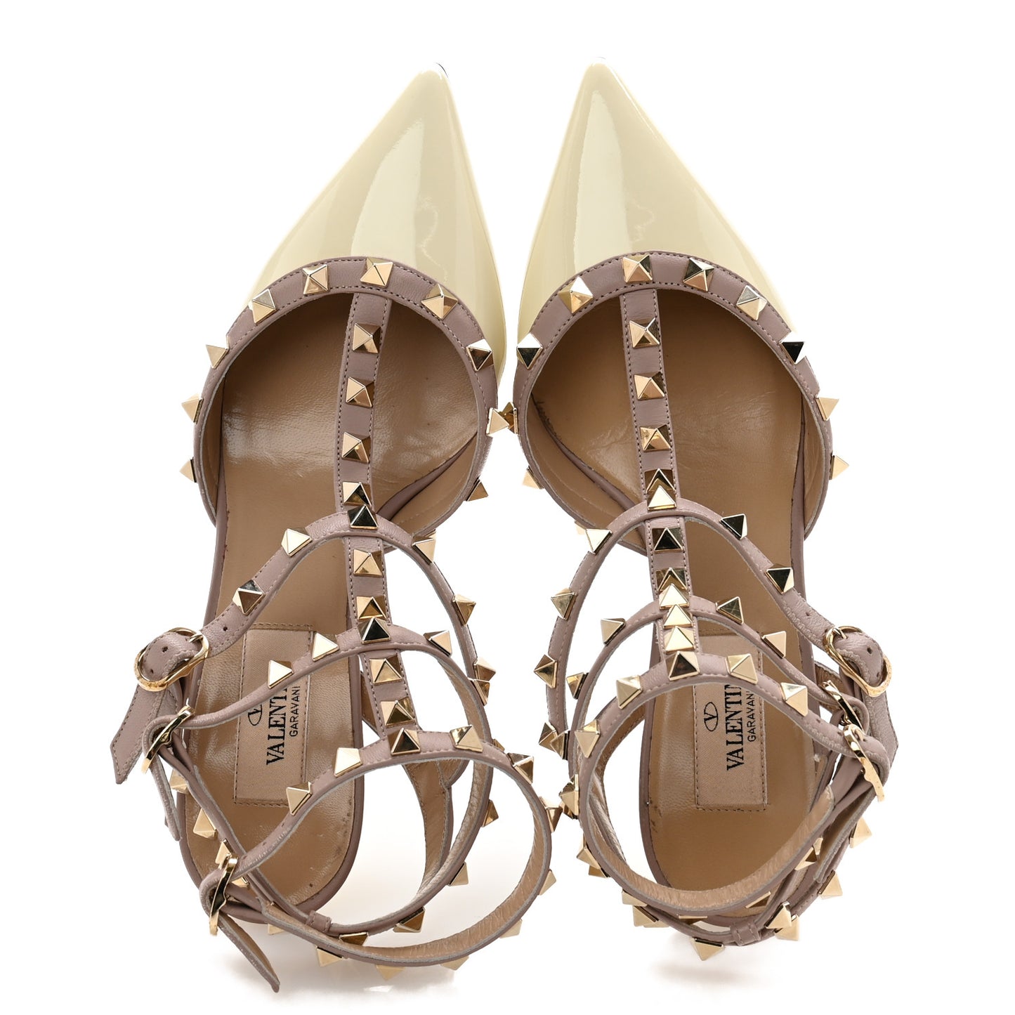 Patent Nappa Rockstud Ankle Strap 65mm Pumps 36.5 Light Ivory Poudre