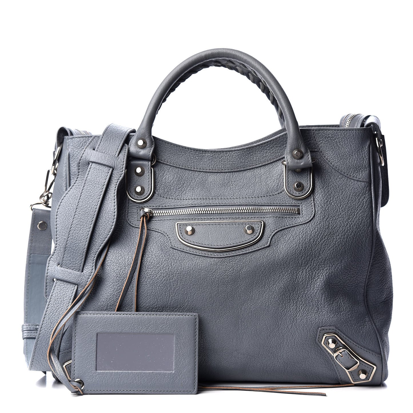 Chevre Silver Metallic Edge Hardware Velo Bleu Acier