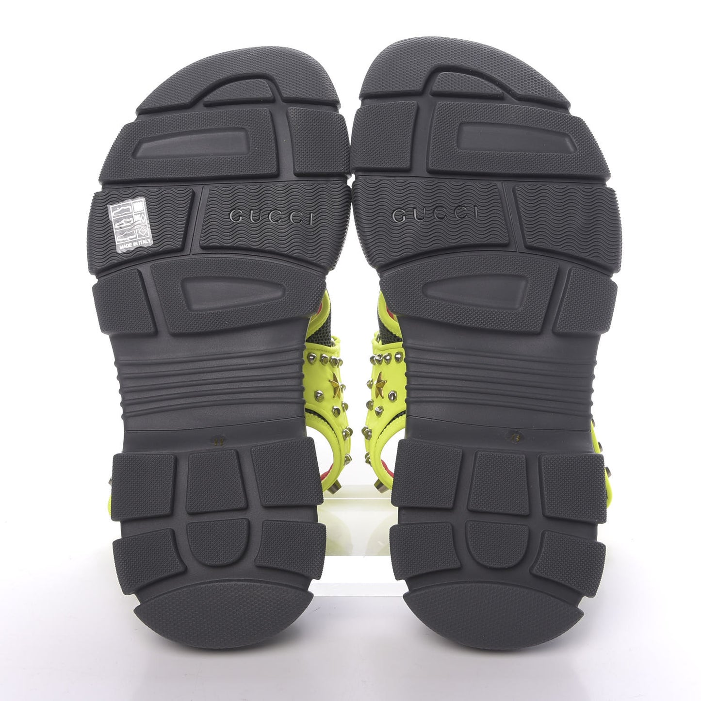 Technical Canvas Calfskin Studded Mens Aguru Sandals 11 Neon Yellow