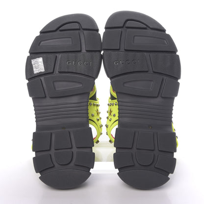 Gucci Technical Canvas Calfskin Studded Mens Aguru Sandals 11 Neon Yellow 5 of 7