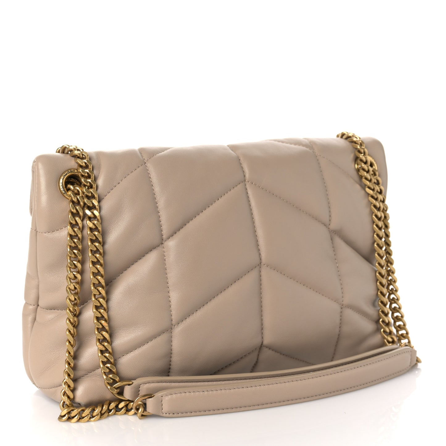 Lambskin Quilted Small Loulou Puffer Monogram Chain Satchel Dark Beige