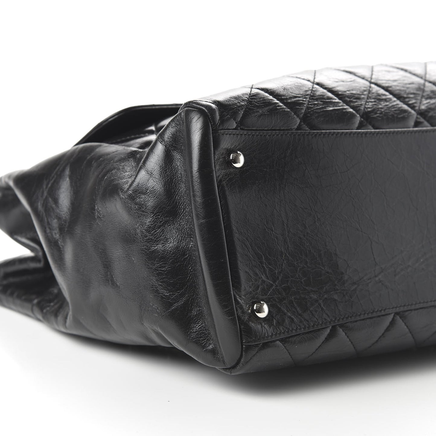 Glazed Calfskin Quilted Large CC Delivery Tote Black